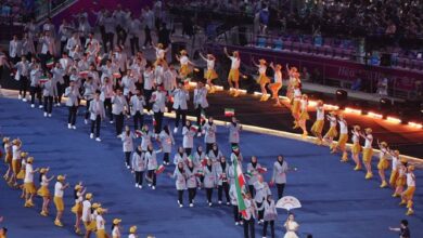 بازی‌های آسیایی| رژه کاروان کشورمان در مراسم افتتاحیه با نام شهید حججی+عکس